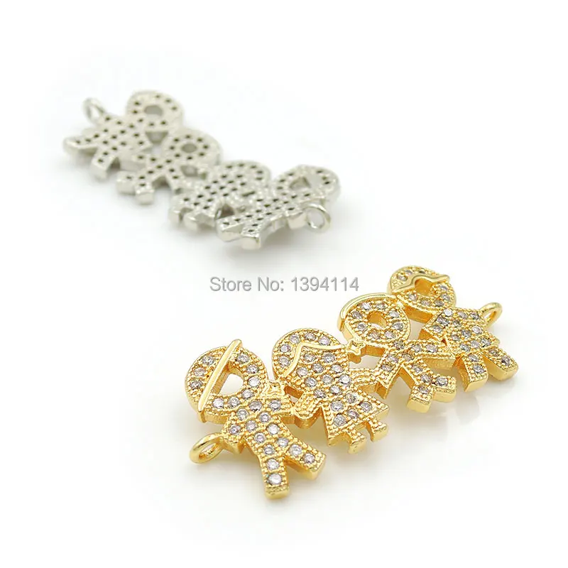 30*14*2mm Micro Pave Clear CZ Combination Connector Of 4 People Fit For Women As DIY Bracelets Accessory