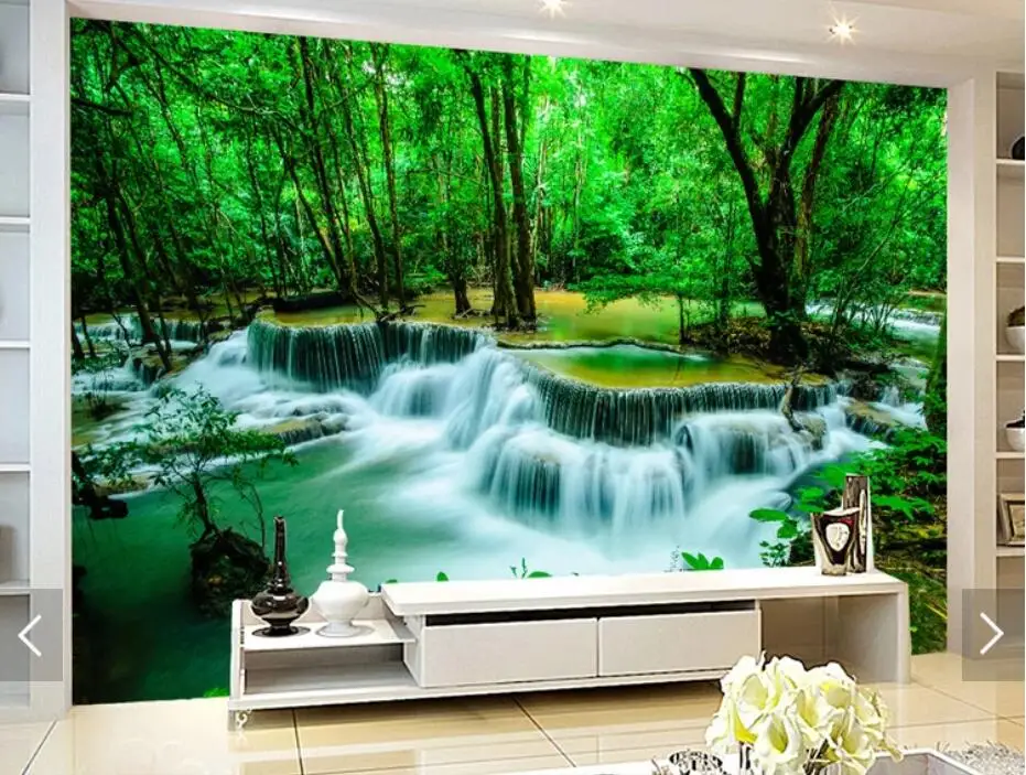 Nature Forest Waterfall Wallpaper Murals  Paper  Art Painting Canvas Papel Pintado 3d Foggy Forests Mural  Contact 