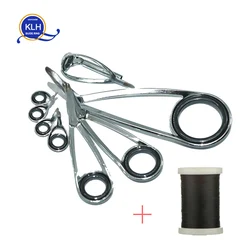 Suporte de anel de guia klh, 8 peças/kit de aço inoxidável para vara de pesca de io potência, reparação de vara de pesca giratória, montagem diy