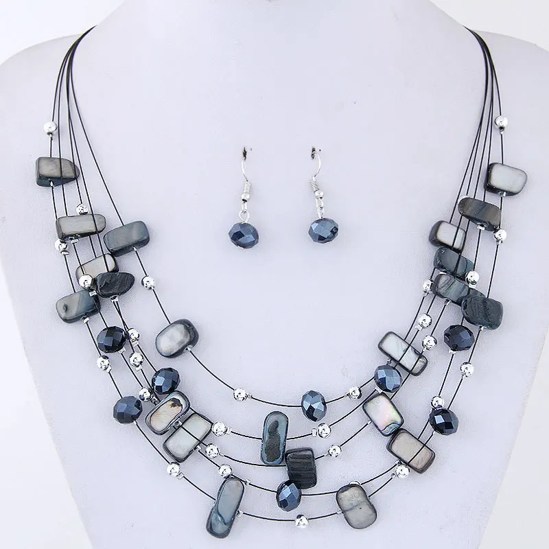 KMVEXO Women Bohemian African Beads Jewelry Set 2018 Multilayers Necklace Earrings Crystal Shell Jewelry Sets Charm Wedding Sets