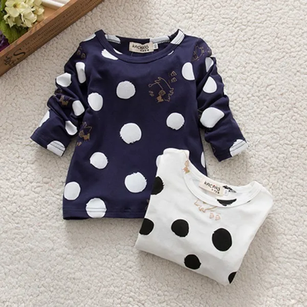 hot sell Kids Baby Girls Boys Unisex Polka Dots Long Sleeve Tops T-Shirt Cotton Basic Tees Clothing TS07