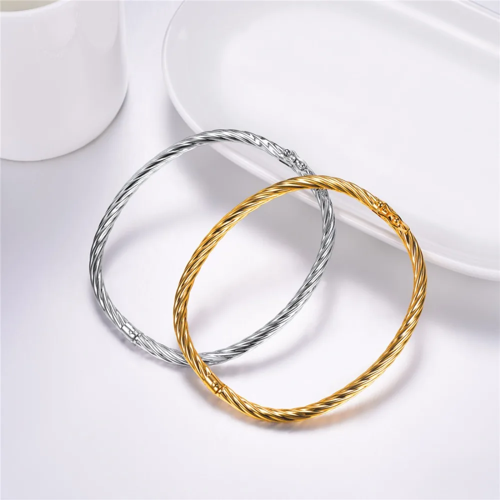 U7 Metal Bangle Bracelet Trendy Gold Color Copper Twist Bracelet Pulseras Women Bijoux Gift Women Accessories QC24