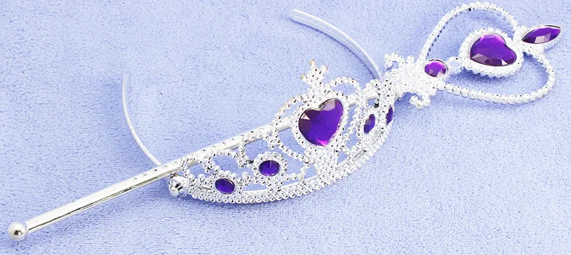 3pcs/set NEW Baby Girls Presents The First Purple Teardrop Amulet Pendant PU Leather Necklacs Tiara Crown Magic Wand Jewelry Set image 3