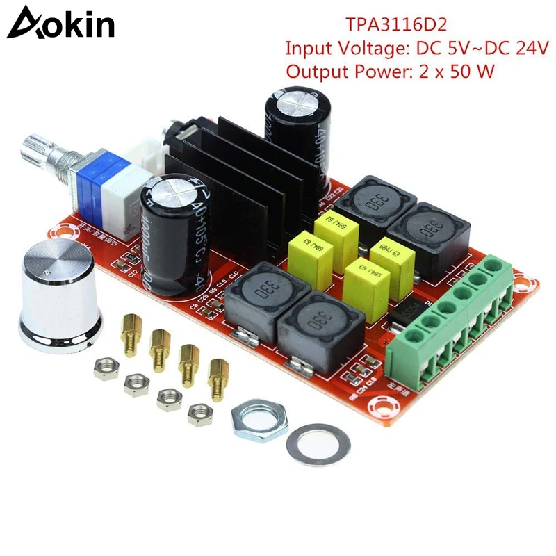 

XH-M189 TPA3116 2*50W High End Digital Power Amplifier Board D2 DC24V Dual Channel Stereo Power Amplifier Board