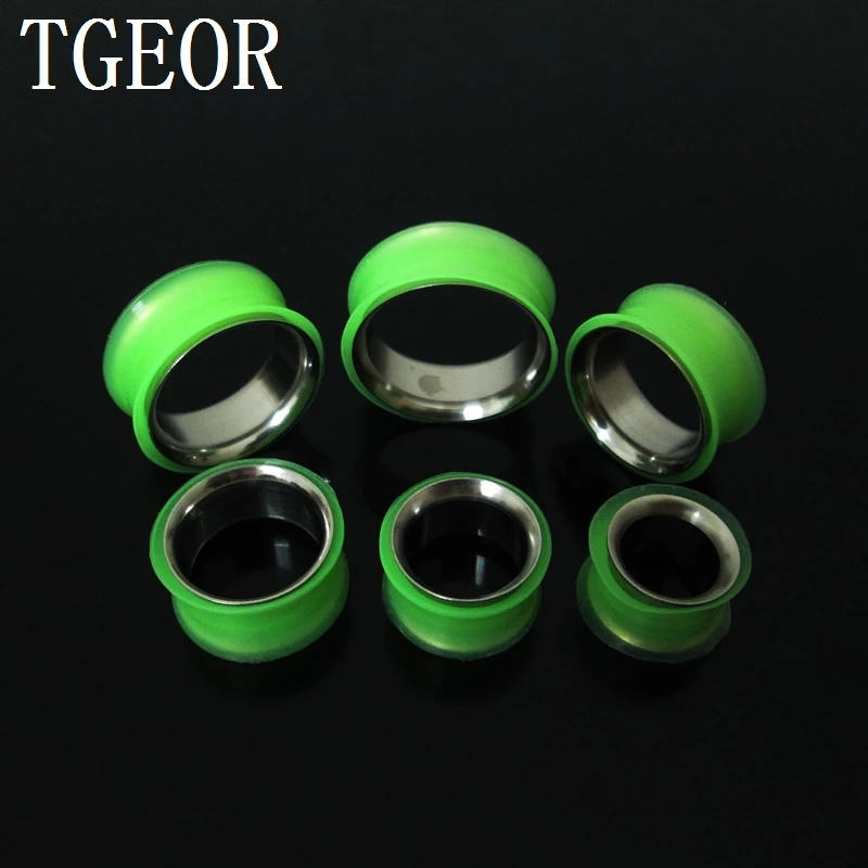 Retail 1pcs double flare silicone and stainless steel mixed colors ear tunnels 100% NEW