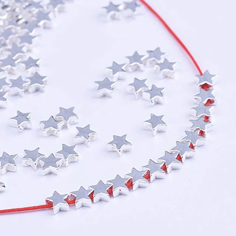 Genuine Real Pure Solid 925 sterling silver Beads Pentagram Loose Spacer Star Bead Spacers Bracelet Necklace Jewelry Making