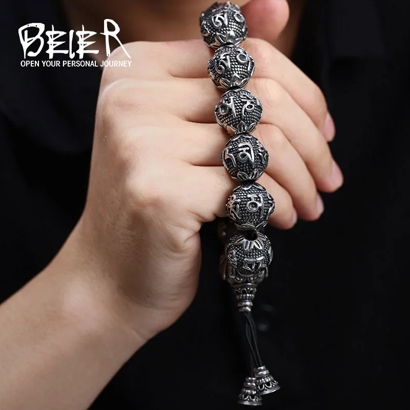 BEIER Fashion Men\'s High Polished Stainless Steel Buddhism Mantra Bracelet Bring Jewelry BC8-029