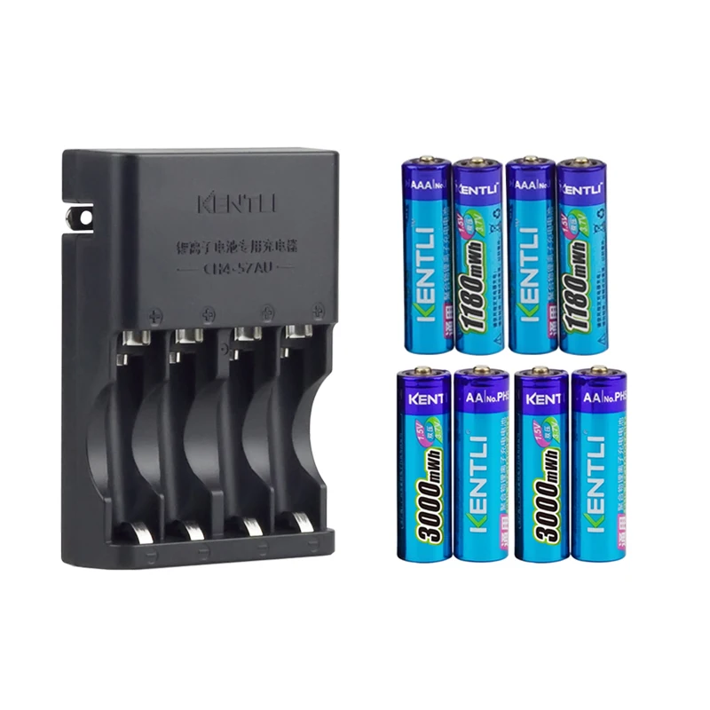 KENTLI 8pcs 1.5v aa aaa batteries Rechargeable Li-ion Li-polymer Lithium battery + 4 slots AA AAA lithium li-ion Smart Charger