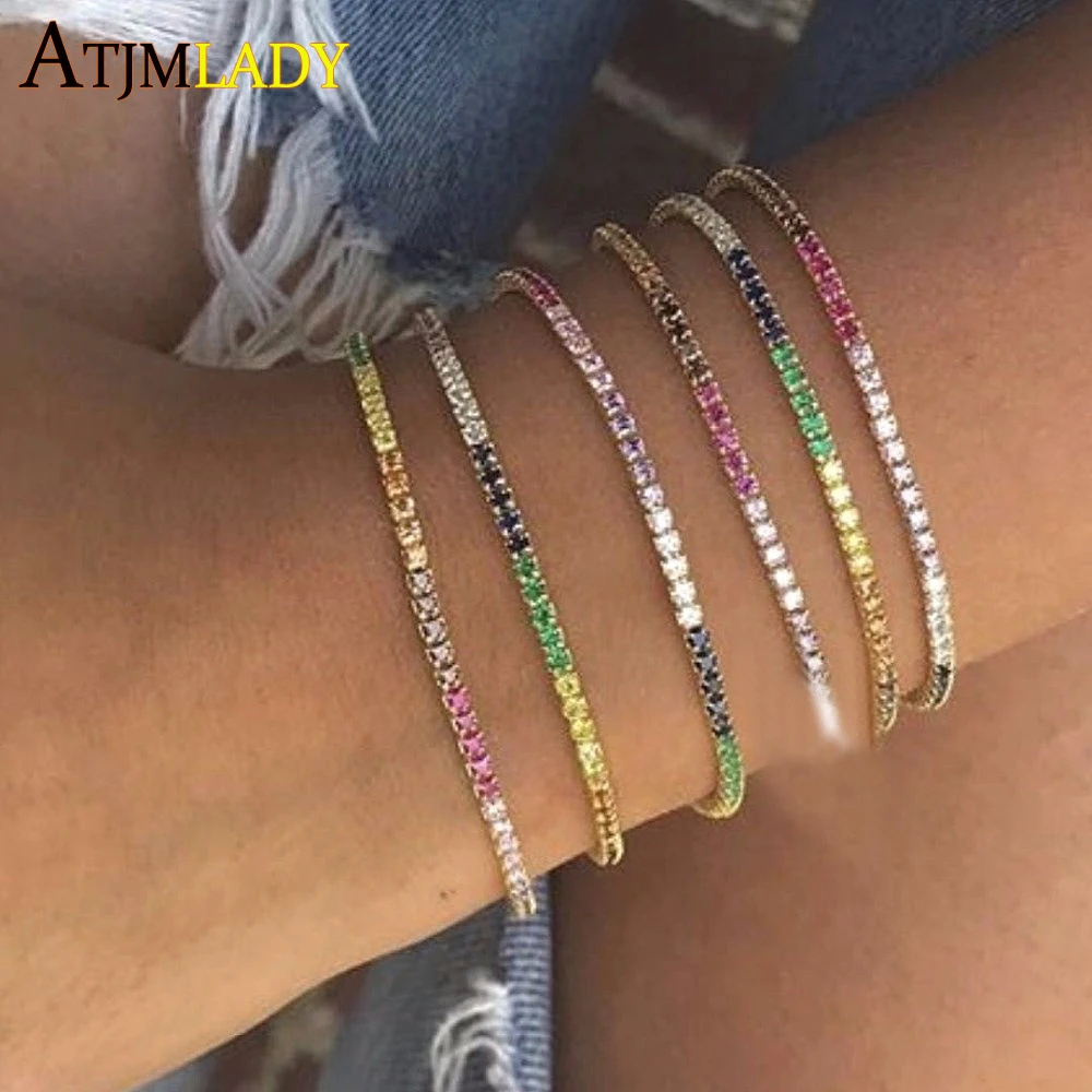 New Fashion Rainbow Cz Cubic Zirconia Tennis Bracelet For Women Men Luxury Jewelry Gold Color Gorgeous Trendy Bangle