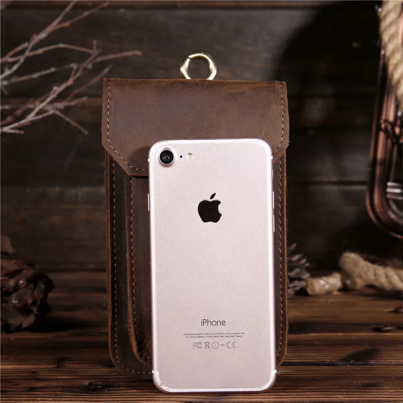 New Men's Waist Bag Fanny Pack Crazy Horse Genuine Leather Vintage Male Hip Belt Bum Pack Travel Business Belt Loop Purse Pouch