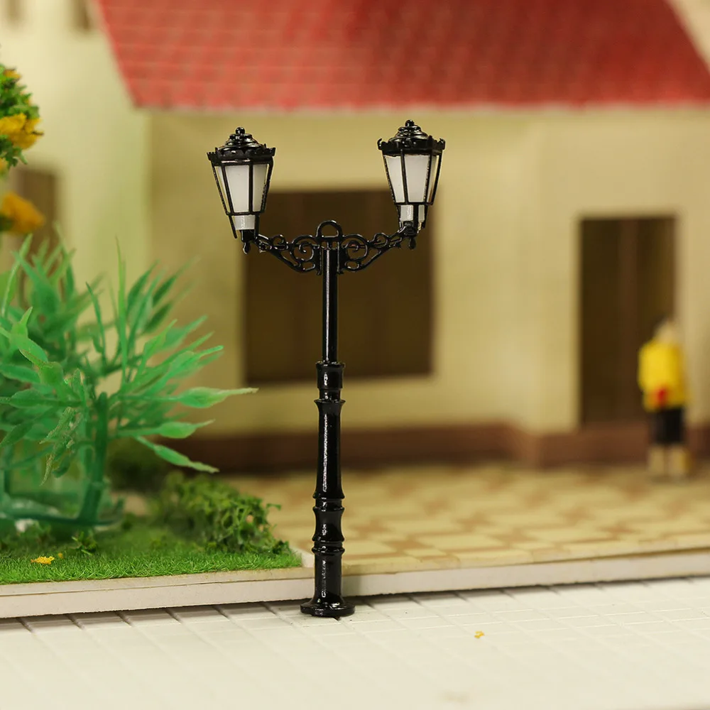 

3pcs N Scale Lamps Post Double Heads 50mm 1:160 Street Lights Model Railway LEDs Miniature LQS77N