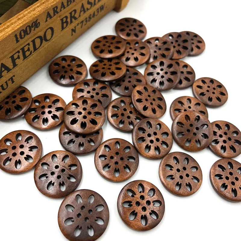 20/40pcs Pierced flower Wood Buttons 25mm Sewing Craft accessory Brown WB215