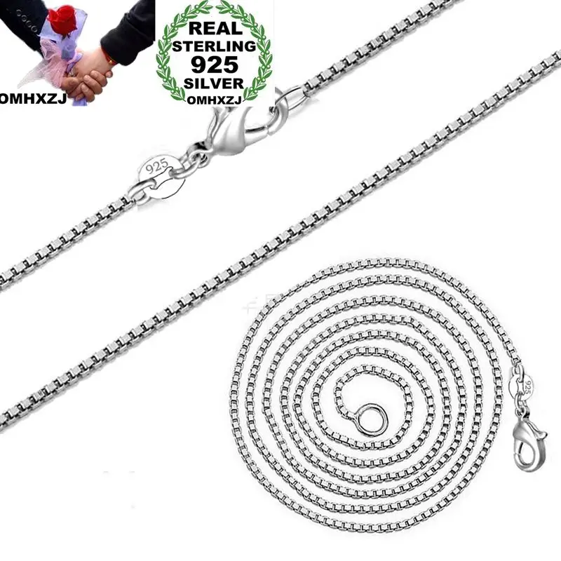 OMHXZJ Wholesale Personality Fashion OL Woman Girl Party Gift Silver 1.4MM Box Chain 925 Sterling Silver Chain Necklace NC172