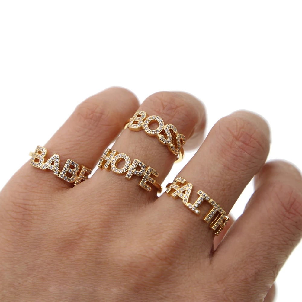 customize letter women finger ring gold color size 6 7 8 pave cz fashion meanning engagement rings