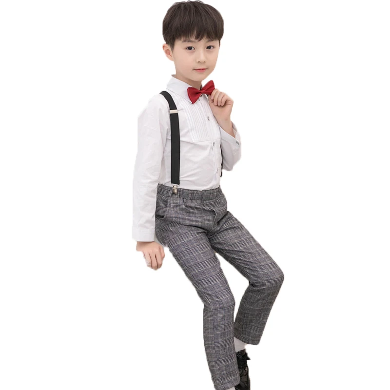 

kids Suit For Flower Boys Formal Prince School student Wedding Dress Gentleman Girls Strap Shirt Pants Bowtie ceremony Costume