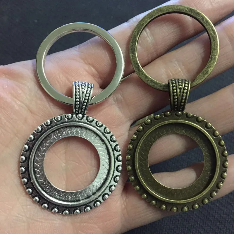 

6PCS/Lot Two Color Available Key Chains 25mm Round Cabochon Setting DIY Blank Cabochon Keychain Handmade Key Chains