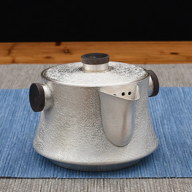 Pure Silver Kungfu Teaware Creative Sandalwood Double Ear Anti-scalding Teapot Making Tea Pure Handmade Silver Pot