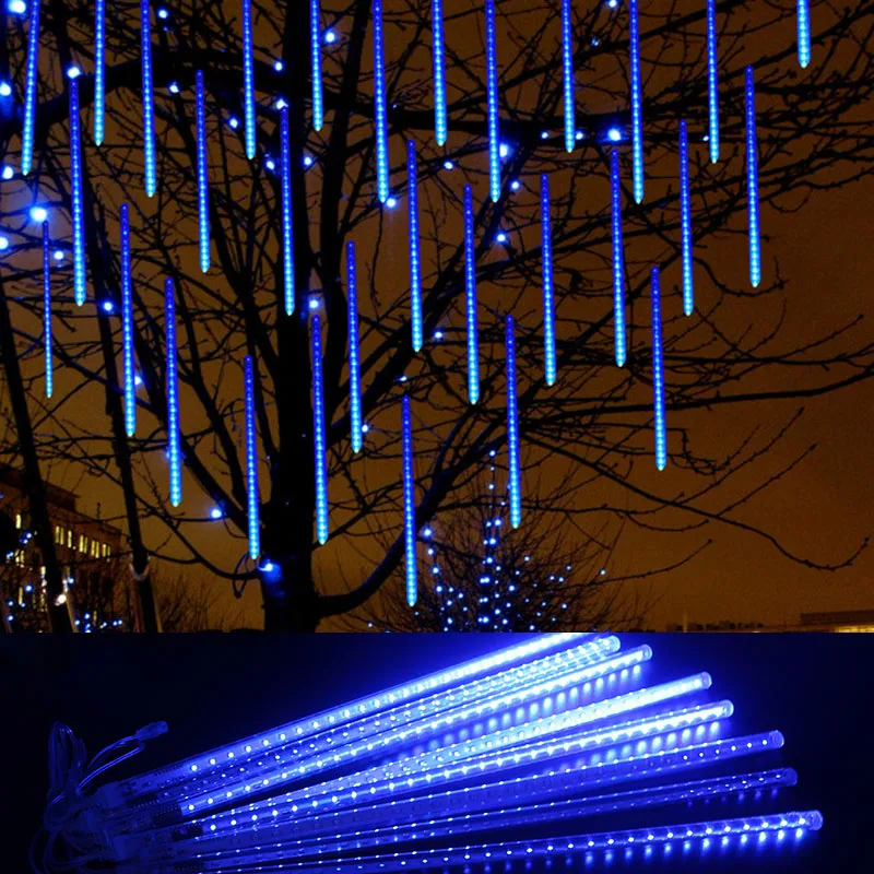 

tubes 30CM 50CM AC144-240V Meteor Shower Rain Tubes Xmas String Light Led EU US Falling Raindrop Waterproof Cascading Tree Light