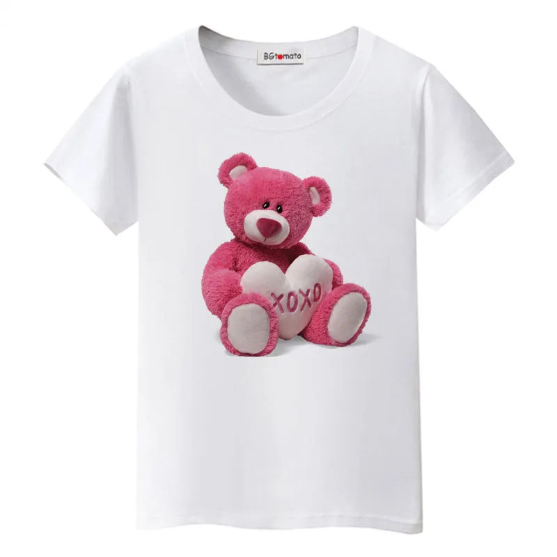 

BGtomato pink Teddy bear tshirt cute tee shirt femme lovely tops cool summer t shirt women lovely Teddy bear t-shirt haut femme