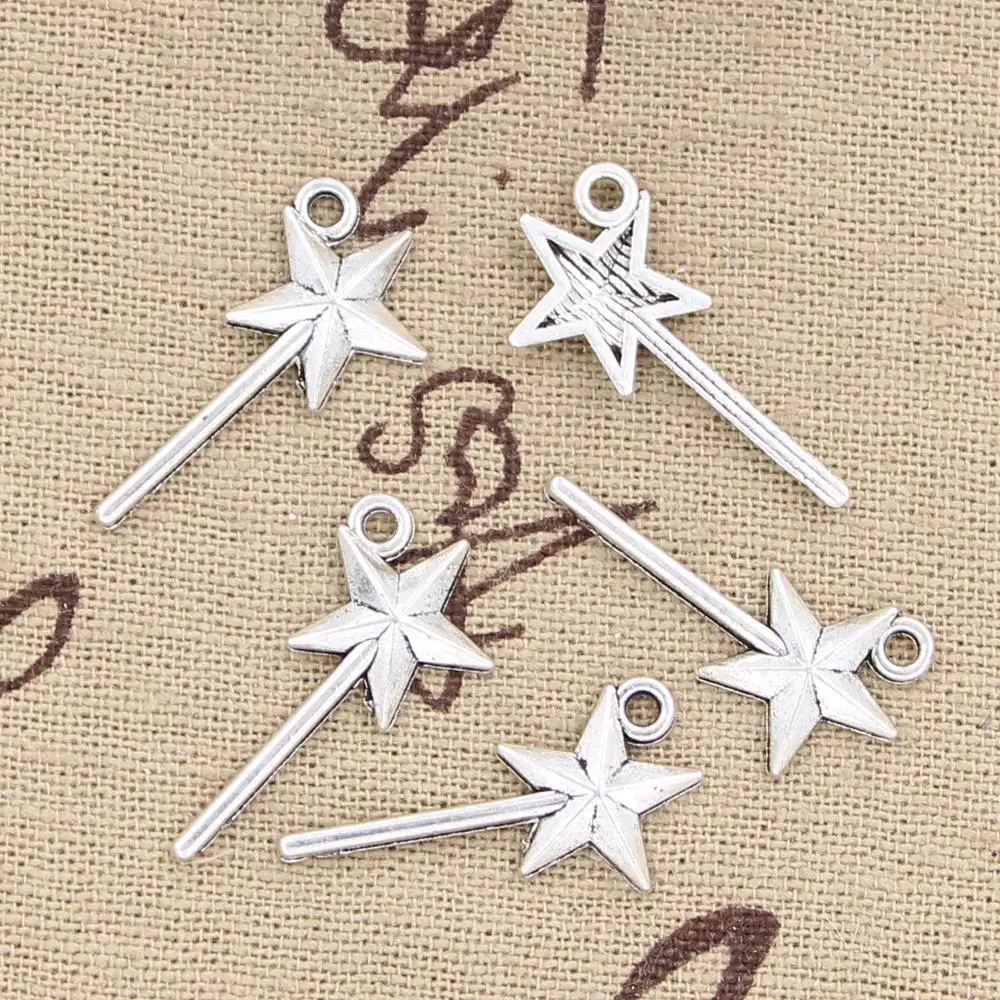 50pcs Charms Magic Wand 25x13mm Antique Bronze Silver Color Pendants Making DIY Handmade Tibetan Bronze Silver Color Jewelry