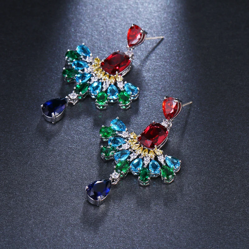 Emmaya Long Fashion Luxury New Design Multicolor Flower Zircon For Female Earrings High Quality AAA Cubic Zirconia Jewelry