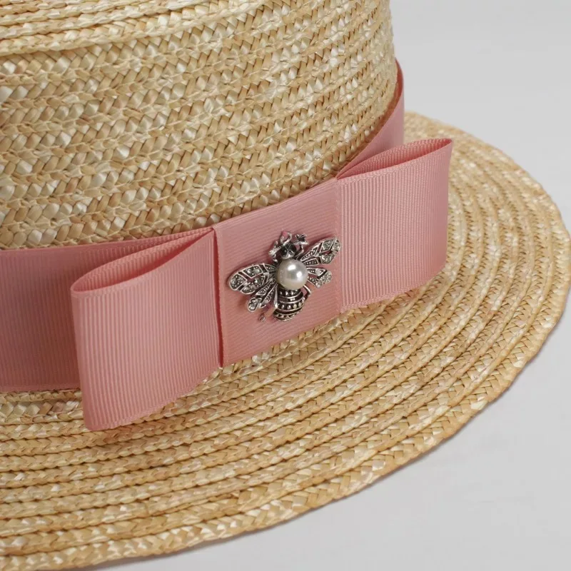 Luxury Brand Women And Children Straw Sun Hats Fashion Bee Sun Summer Hat For Girls Lady Handmade Flat Panama Beach Hat Party