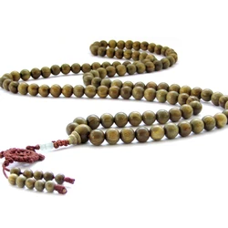 BRO990 Natural Green Sandalwood Beads Necklace 10mm 108 Beads Buddhist Meditation Prayer Malas Fragrant Verawood for Man