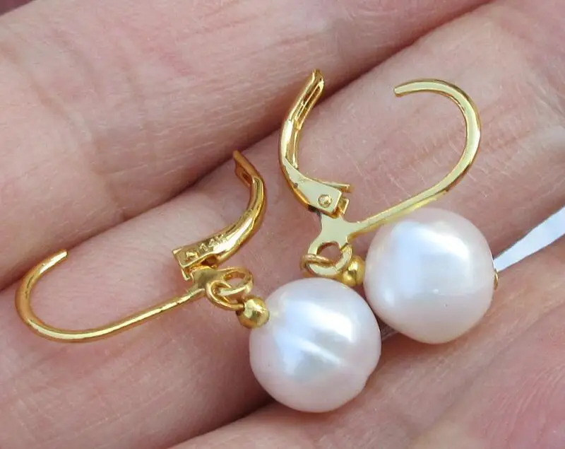 

CHARMING NATURAL 11-10mm AAA GOLDEN SOUTH SEA PEARL DANGLE EARRING 14k/20 GOLD