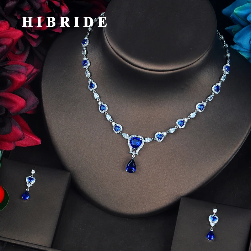 HIBRIDE Romantic Heart Shape Jewelry Sets Women Bridal Jewelry AAA Cubic Zirconia  pendientes mujer Engagement Set N-657