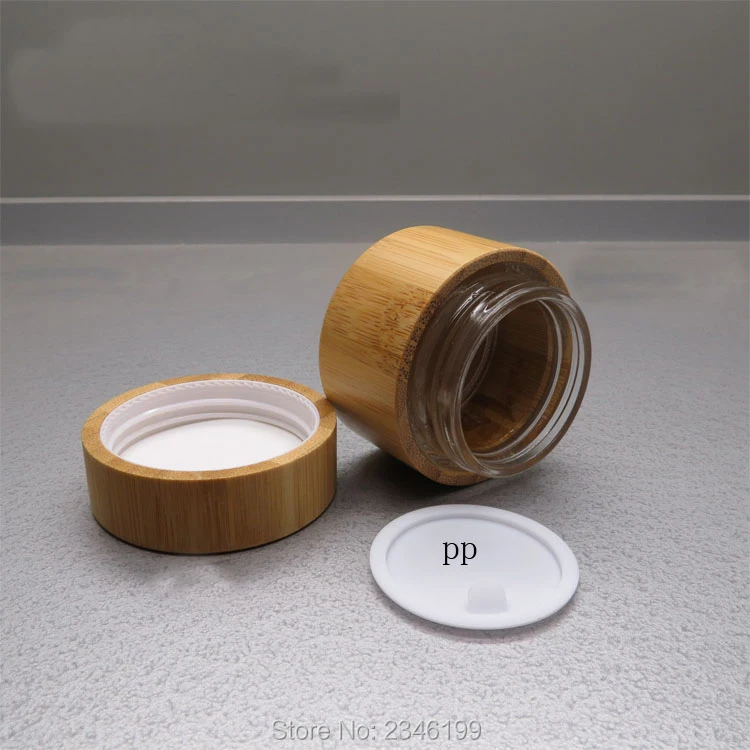 50G 50 ML 10 pz/lotto Vuota di Bambù di Legno Vaso Crema, FAI DA TE Contenitore di Vetro Cosmetici Crema Viso, Bamboo + Crema Contenitore di Vetro di Alta Qualità