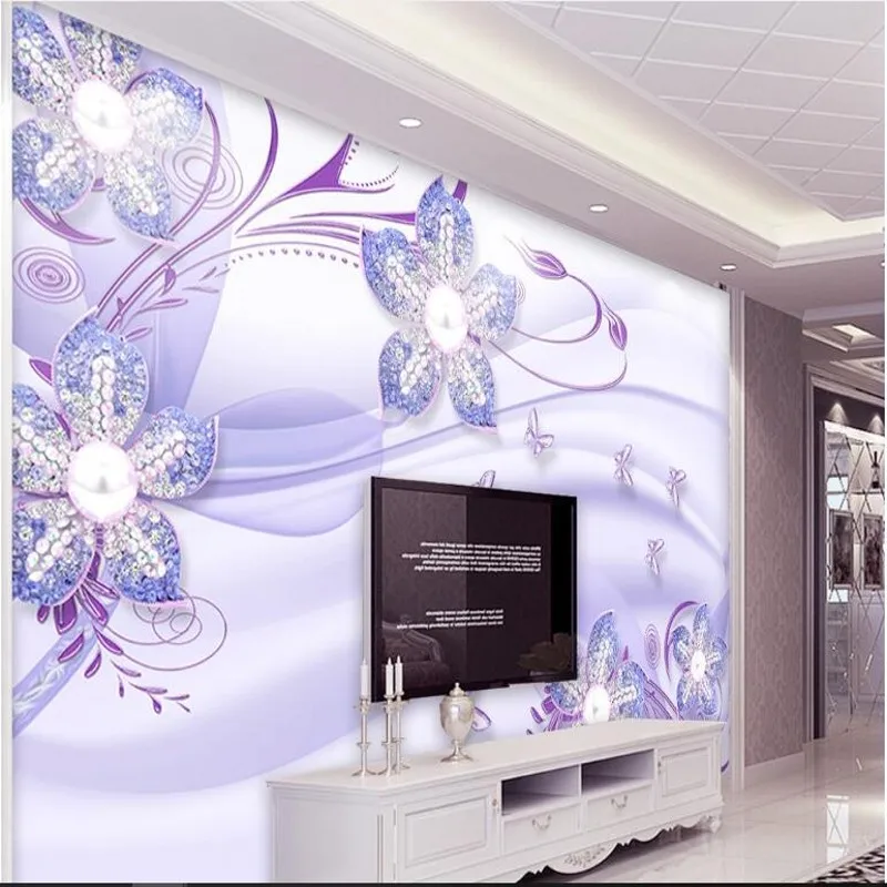 beibehang large fresco 3d purple dream fashion dynamic line diamond diamond jewelry background wall non-woven fabric wallpaper