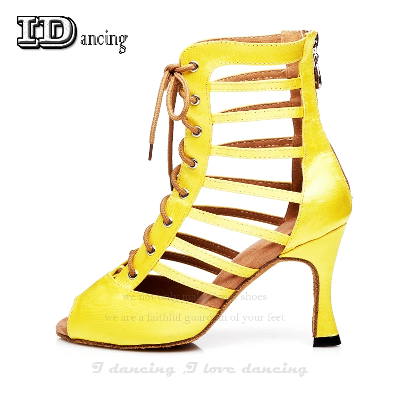 Ladies Salsa Shoes Sneakers Dance Shoes Women's Dance Latin Shoes Professional Dance Shoes Yellow Lace Up Wholesale JuseDanc