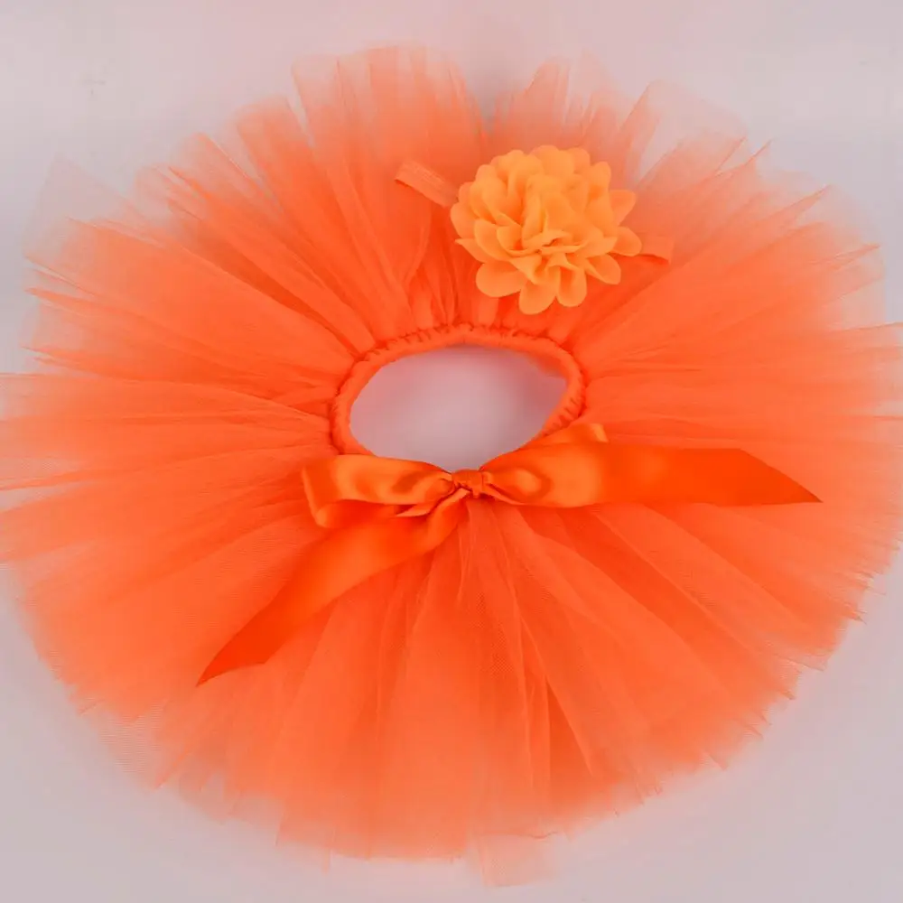 Orange Solid Baby Girls Fluffy Tutu Skirt & Headband Set Newborn Photo Prop Costume Infant Birthday Fall Tulle Tutus For 0-12M