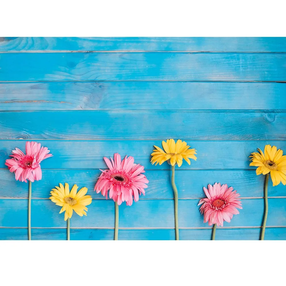 Arrière-plan de photographie en tissu vinyle, planche bleue de fleurs, arrière-plan de photographie pour accessoires de prise de vue d'enfants, arrière-plan de Studio Photo personnalisé