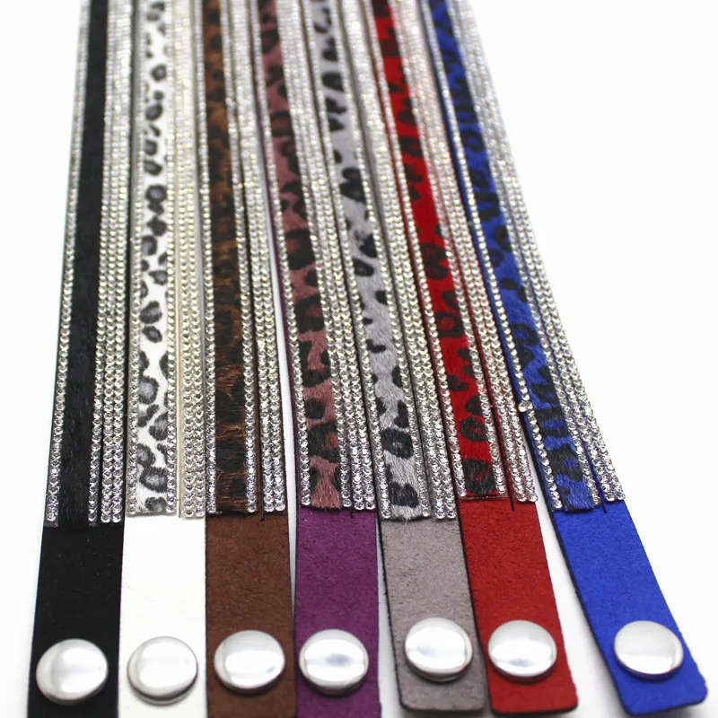 Hot 2024 Fashion Rhinestone Leather Wrap Bracelet Crystal Multilayer Leopard Grain Bracelets bangles for Women