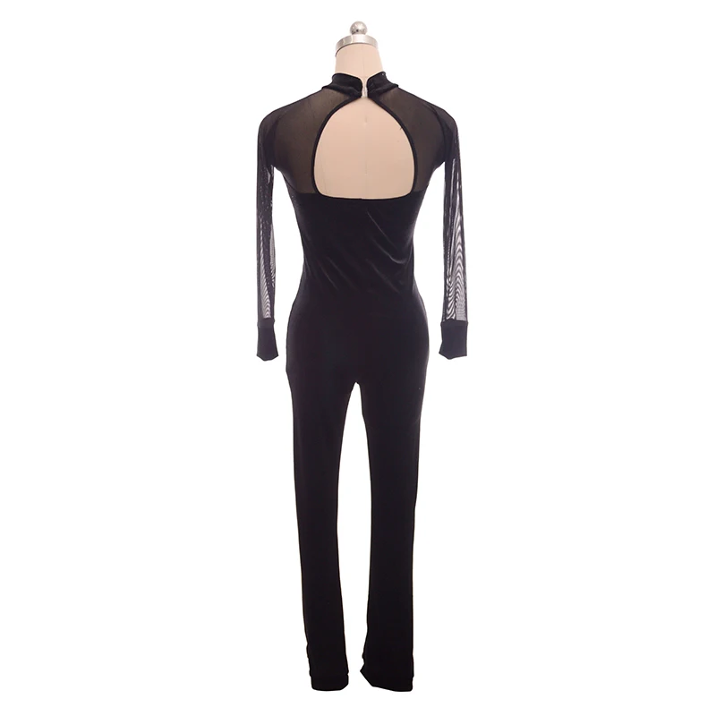 Nasinaya figure skating long sleeve tights black mesh jumpsuit for girls one piece custom woman skating costume gymnastics