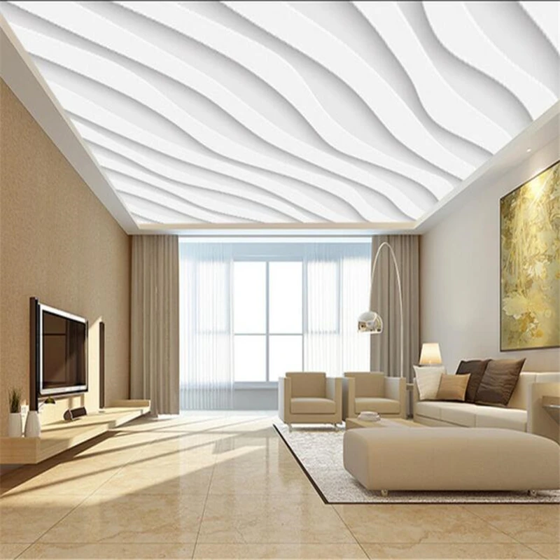 wellyu Custom Wallpaper 3d Photo Murals Vector Atmosphere Simple White Wave 3D Ceiling Living Room Decorative 3d wallpaper обои