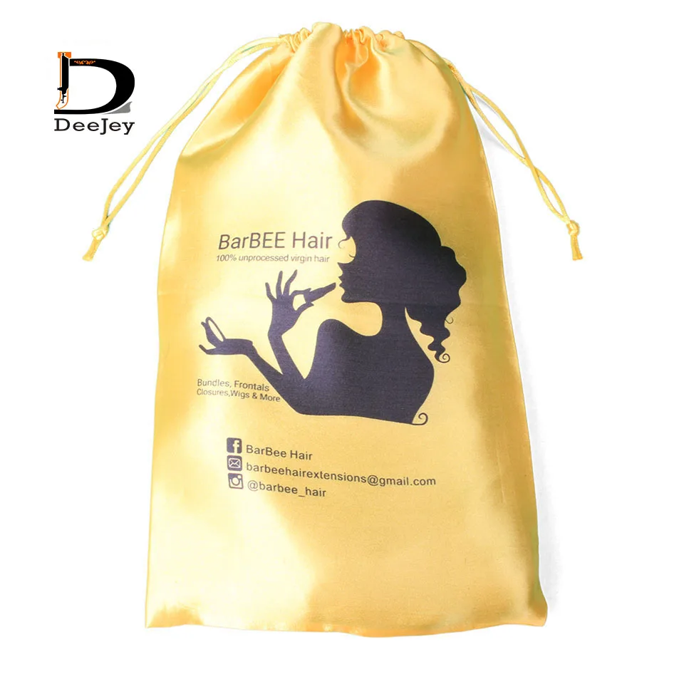 Custom printed polyester satin silk bags drawstring hair packaging bags virgin hair packaging bags 100pcs lot