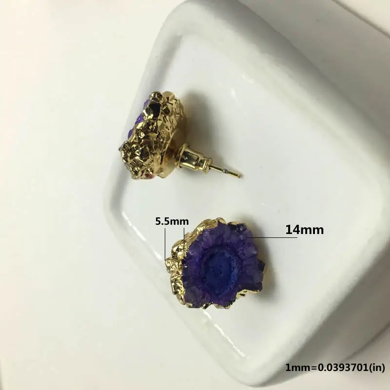 Fashion punk Women stud earrings Gold Color rainbow sun flower stone quartz stone earrings charm jewelry wholesale 1PCS