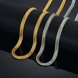 Punk Fashion Flat Snake Chain Necklace 6mm Male Gold Silver Color Foxtail Link Chains For Men Women Vintage Jewelry Gift 2025