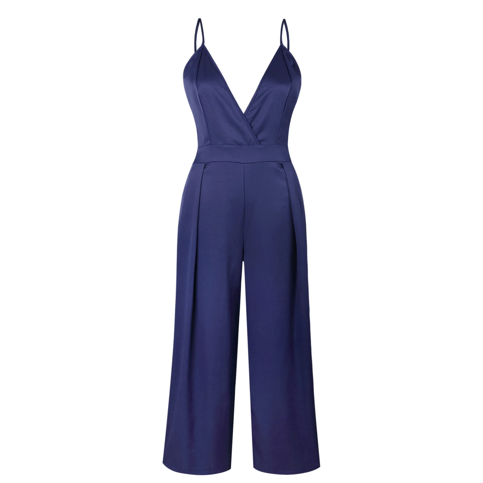 Strap Backless Long Jumpsuits Women Solid Back Bow Flare Leg Playsuit  Summer Beach Loose Jumpsuit Laipelar