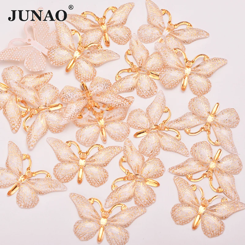 JUNAO 25*38mm 10Pc Large Sewing Colorful Butterfly Rhinestone Applique Flatback Resin Gems Sewn Crystal Stones Decoration Strass