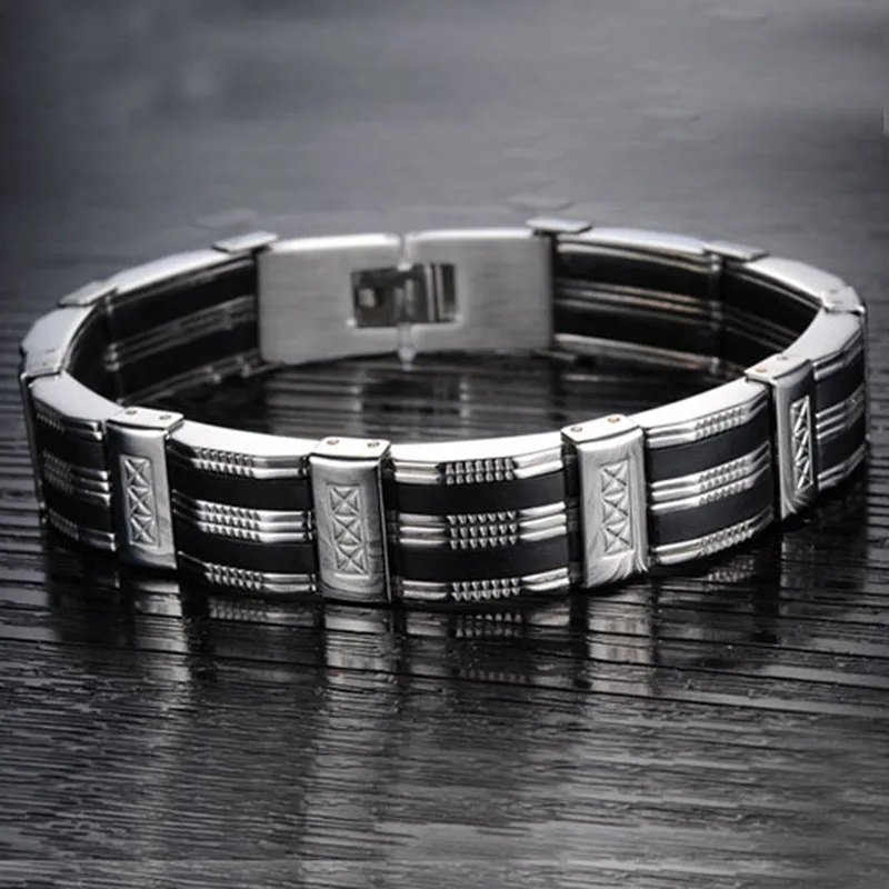 High Quality Personality Men Bracelet Stainless Steel & Silicone Bracelets Men Jewelry Accessories For Best Friends Wristband