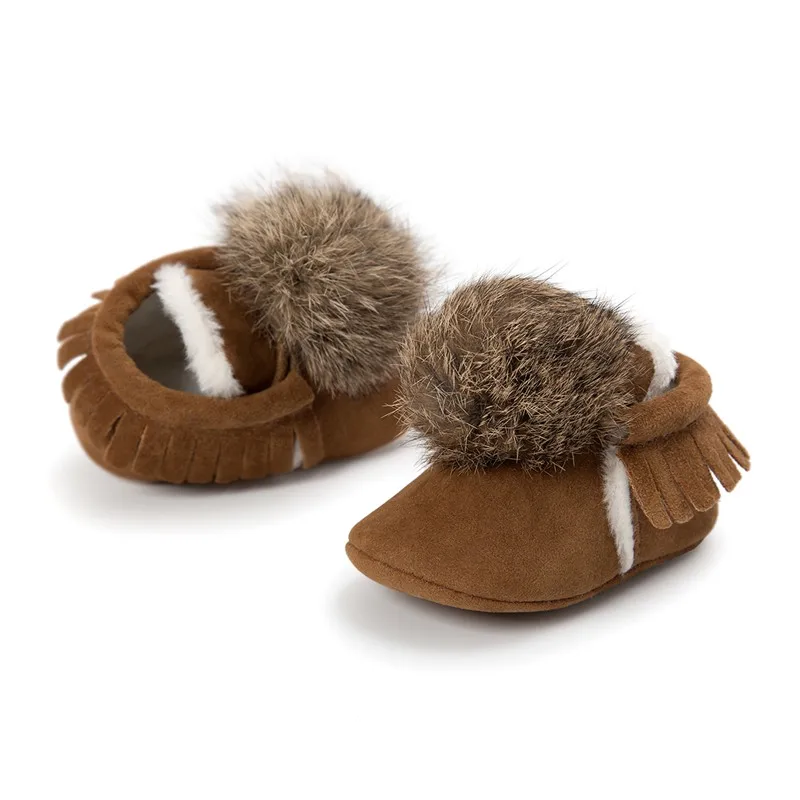 Winter fur ball 0-1 years old men and women baby shoes 6-12 months plus velvet warm soft bottom anti-skid toddler shoes