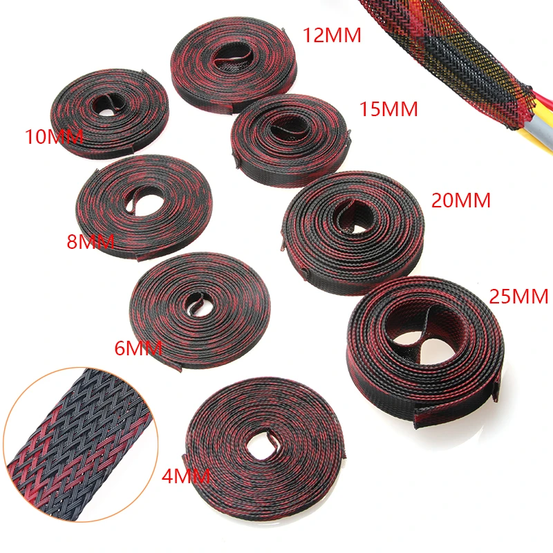 5M Tight PET Expandable 4/6/8/10/12/15/20/25mm Insulation Braided Sleeve 8 Sizes Cable Sleeves Wire Gland Cables Protection