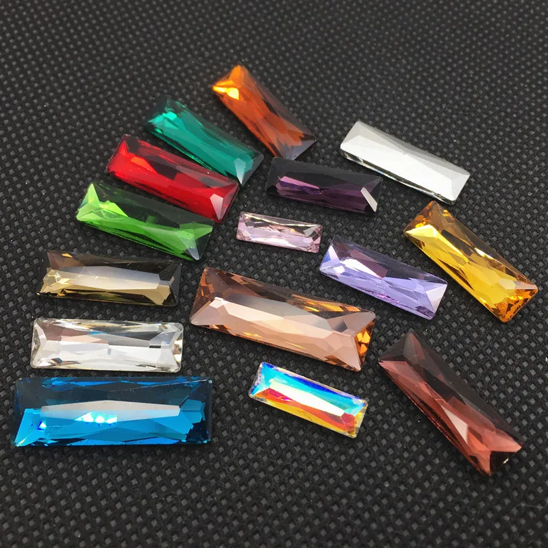 NEW 5X10/5X15mm 30pcs/pack Baguette shape Mixed color Glue on rhinestones pointback Strip rhinestones diy clothing accessories