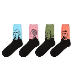 New Men Women Cotton Socks Oil Paiting Socks Celebrity Avatar Art Funny Socks For Couples