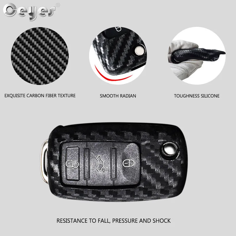 Ceyes Car-Styling Auto Carbon Fiber Key Cover Shell Fob Case For Volkswagen Golf Bora Jetta VW Polo Passat For Skoda Accessories