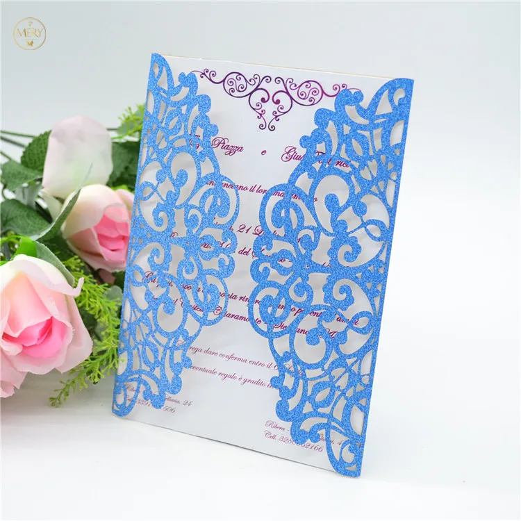 Rose gold color laser cut glitter paper wedding luxury invitation card