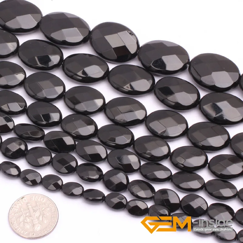 

Flat Olivary Oval Faceted AA Grade Black Agates Beads Natural Stone Bead DIY Loose Bead For Jewelry Making Strand 15"